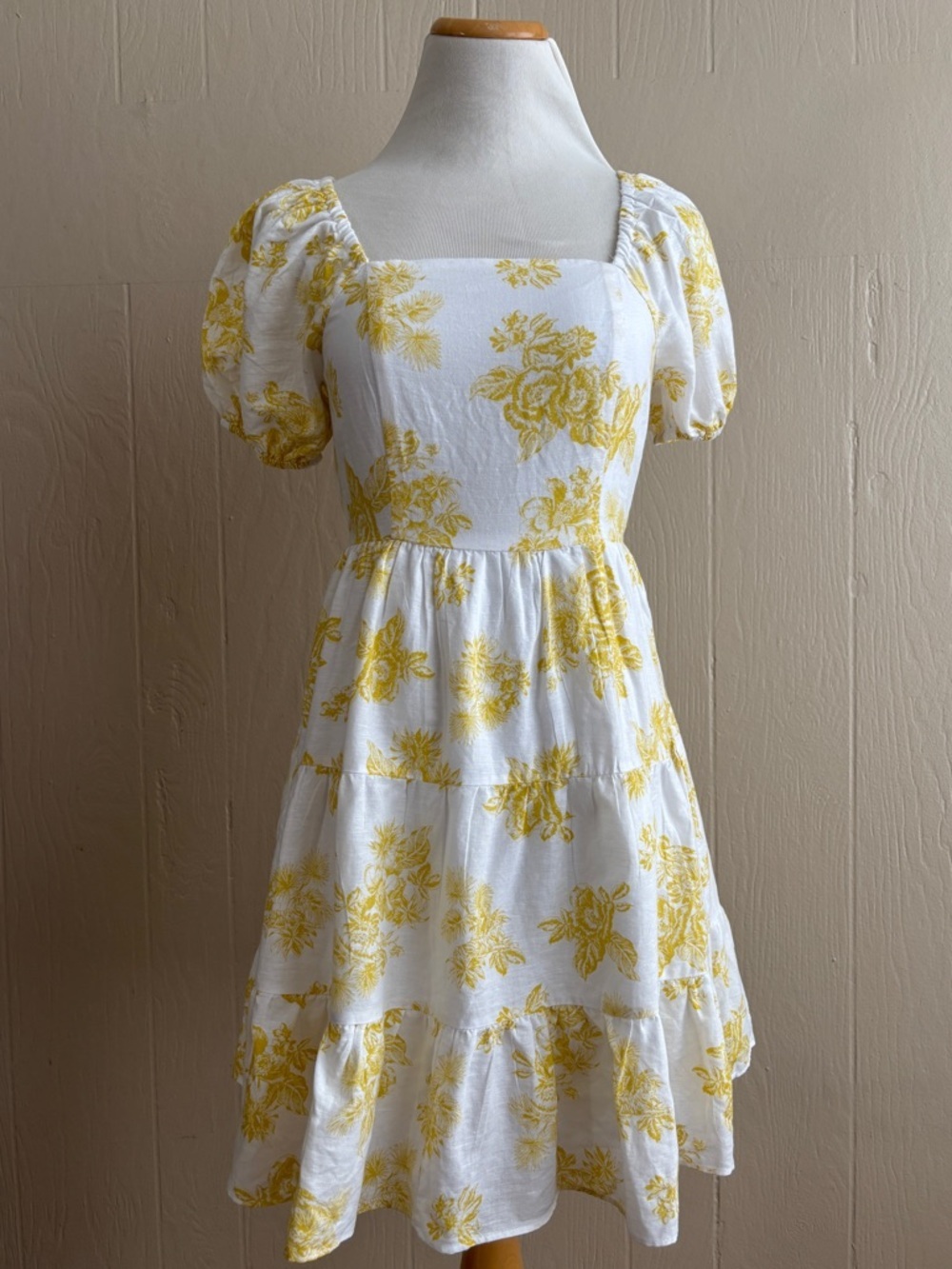 Chelsea & Violet Boho Linen Cotton Blend Floral Print Tiered Mini Dress